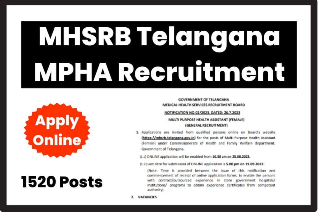 MHSRB Telangana MPHA Recruitment 2023 Notification out for 1520 Posts