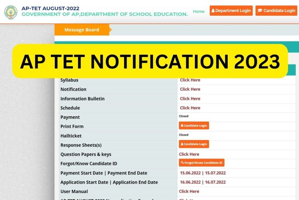 AP TET Notification 2023, Application Form, Apply Online @aptet.apcfss.in