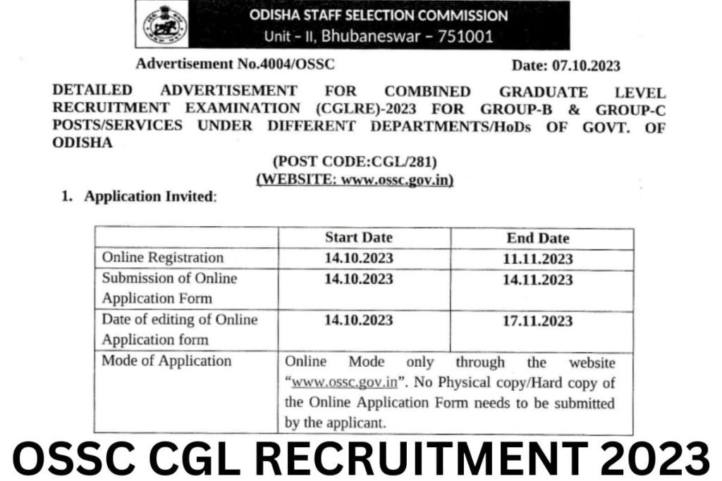 ओएसएससी सीजीएल भर्ती 2023, अधिसूचना, आवेदन पत्र
