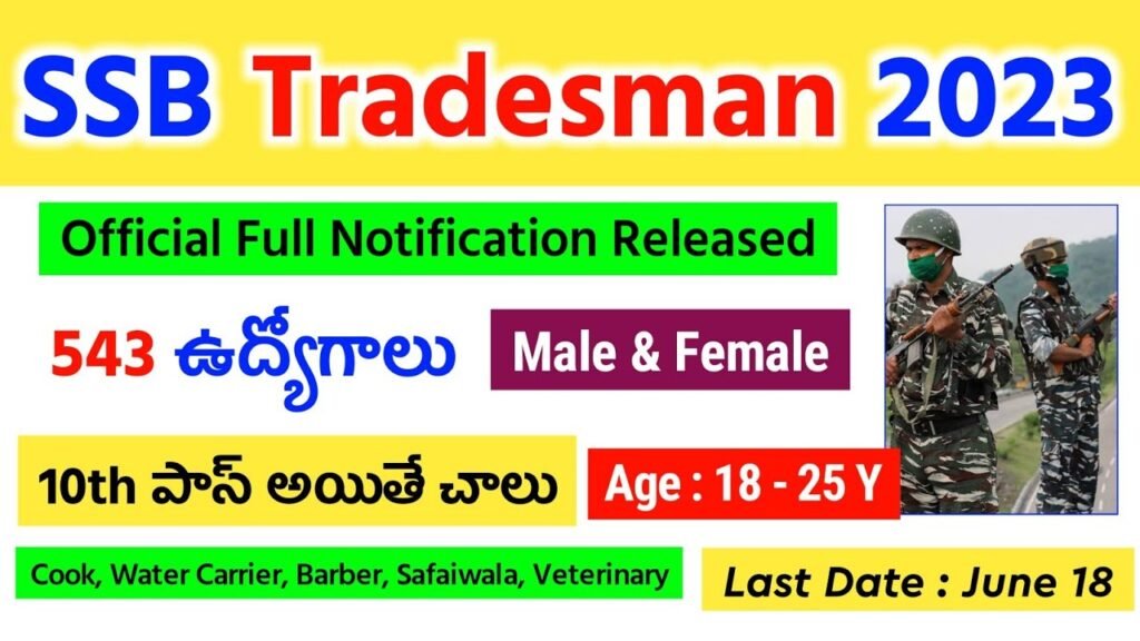 SSB Tradesman Constable Recruitment 2023 in Telugu ¦ SSB Tradesman 2023 ¦ 10th Pass Jobs ¦ 543 Posts