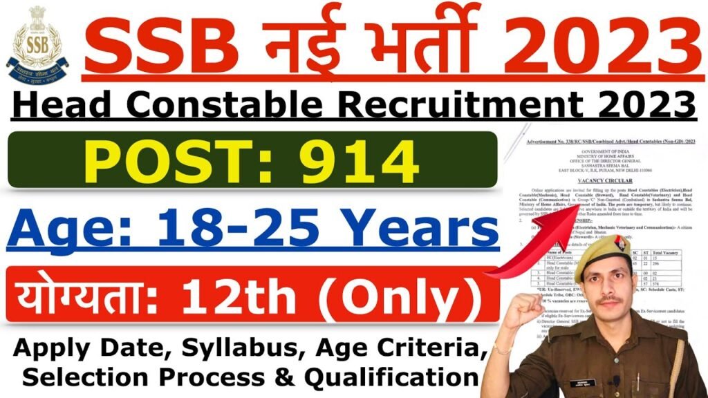 SSB Head Constable Recruitment 2023 | SSB HC New Vacancy 2023 | Age, Height, Syllabus, Qualification