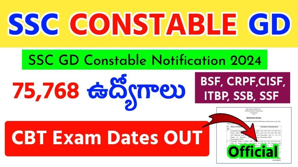 SSC GD Constable 2024 Exam Dates Released | SSC GD Constable Recruitment 2024 in Telugu | 75768 Post