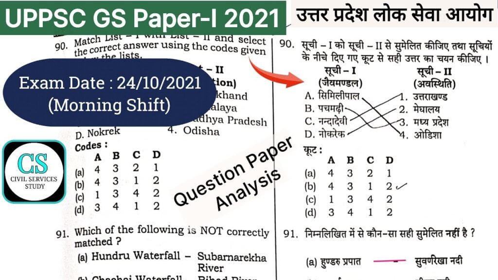 UPPSC PCS GS Paper-I, 2021 Analysis (Answer Key) Morning Shift 24/10/2021